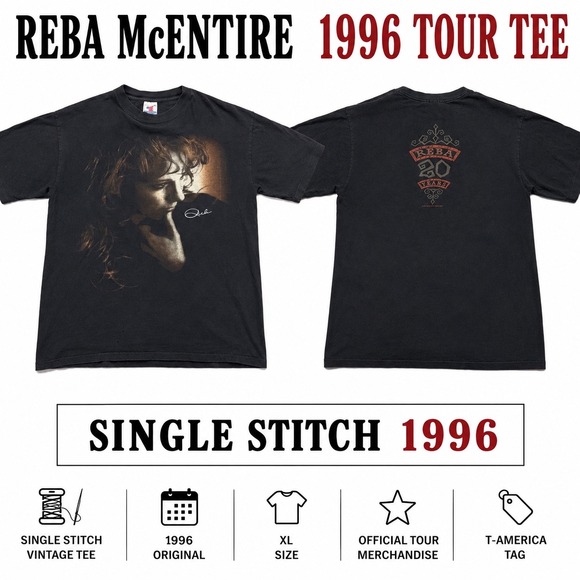 T-America Other - VTG‎ 1996 Single Stitch Reba McEntire 20 Years Tour Shirt XL Black Country Music